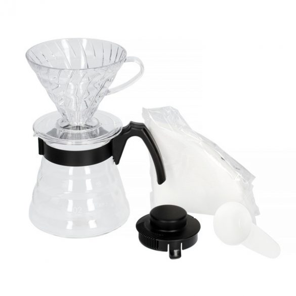 Hario Cafetière filtre V60-02 : compte-gouttes + bocal/serveur en verre + papiers filtres + cuillère doseuse noir